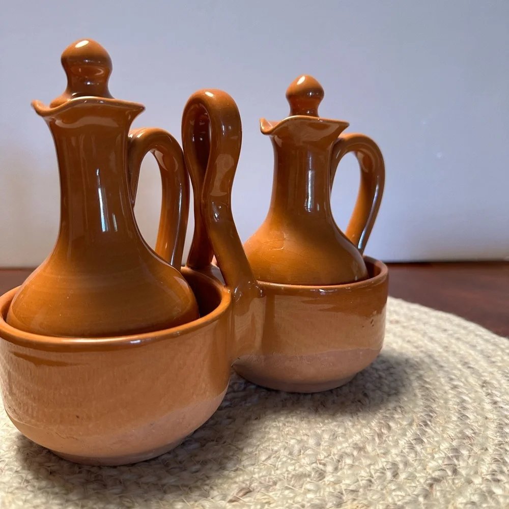 Williams Sonoma Vintage clay Ceramic Oil and Vinegar Cruet Set.